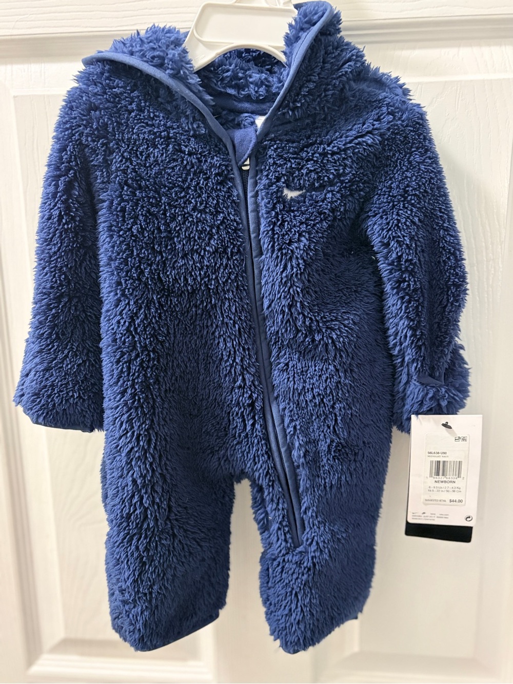 Nike Navy Blue Plush Hooded Baby One-Piece Footie
